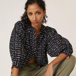 Anthro Laetitia Rouget Puff Sleeve I Love You Buttondown